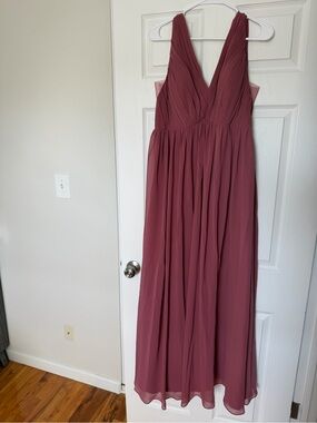 Azazie Ranvie V-Neck Chiffon Maxi Dress in Desert Rose